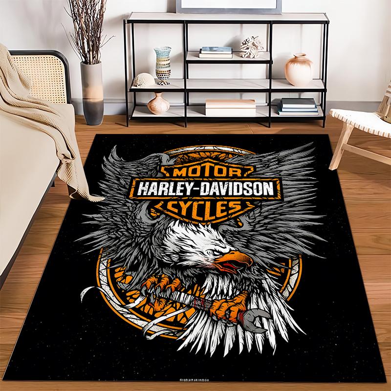 Motorcycle Eagle Carpet with Harley-Davidson Logo, Black and Orange Suitable for Use As an Anti-slip for Living Room Bedroom Sofas