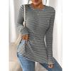 Nouveau T-shirt à manches longues fendu à col rond polyvalent et décontracté pour femme