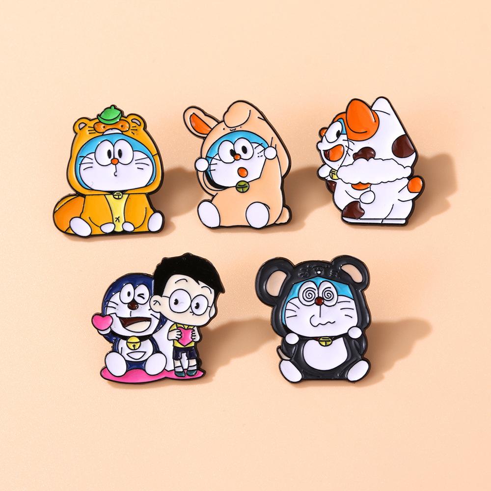 Metal Enamel Doraemon Brooch, Japanese Anime Cute Cartoon DINGDANG Cat Lapel Pin, Decorative Enamel Badge for Backpack Clothes Decoration