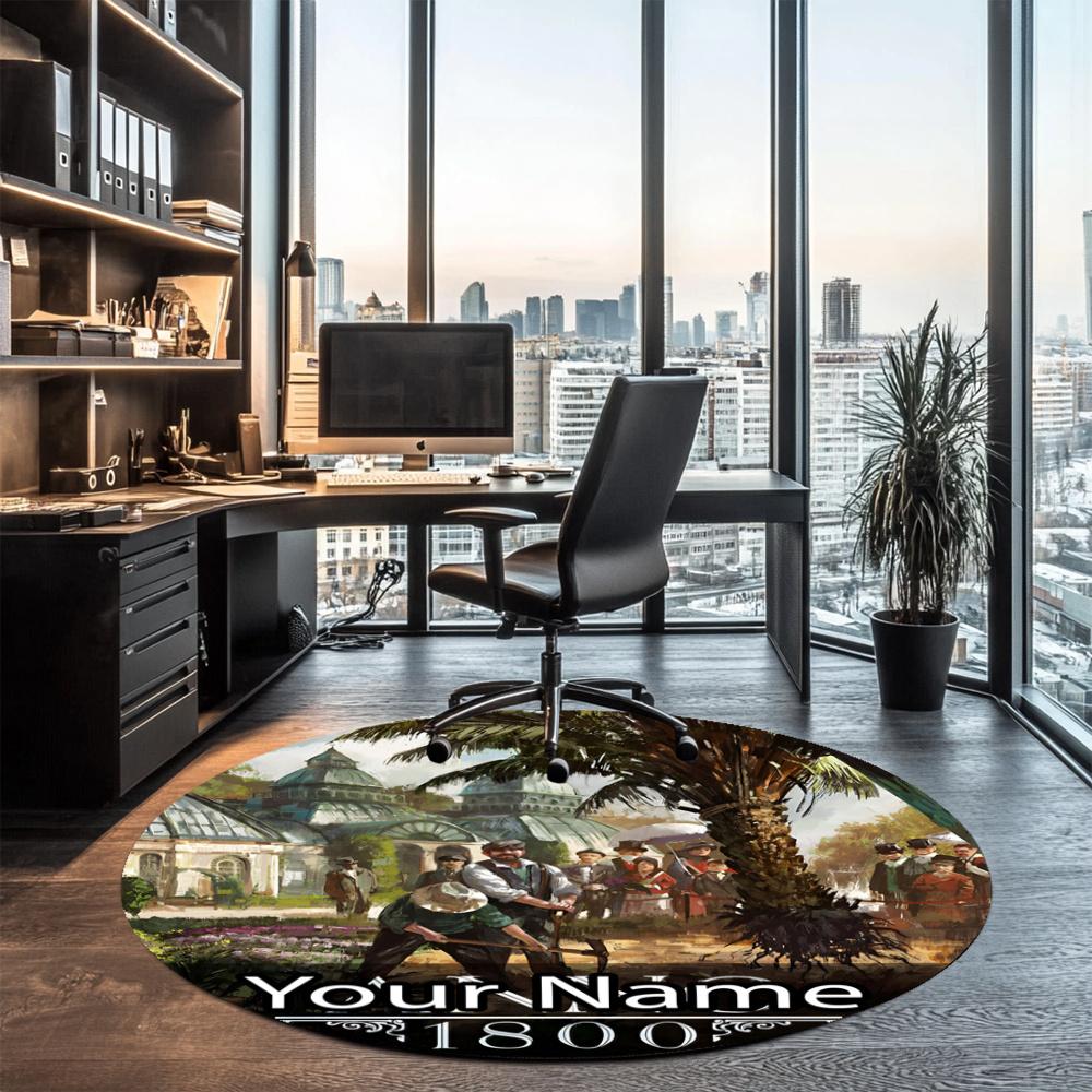 Custom Name Anno 1800 Printed Round Rug Carpet Chair Rug Area Rug Entryway Doormats,for Office Chair Living Room Bedroom Kitchen Room.