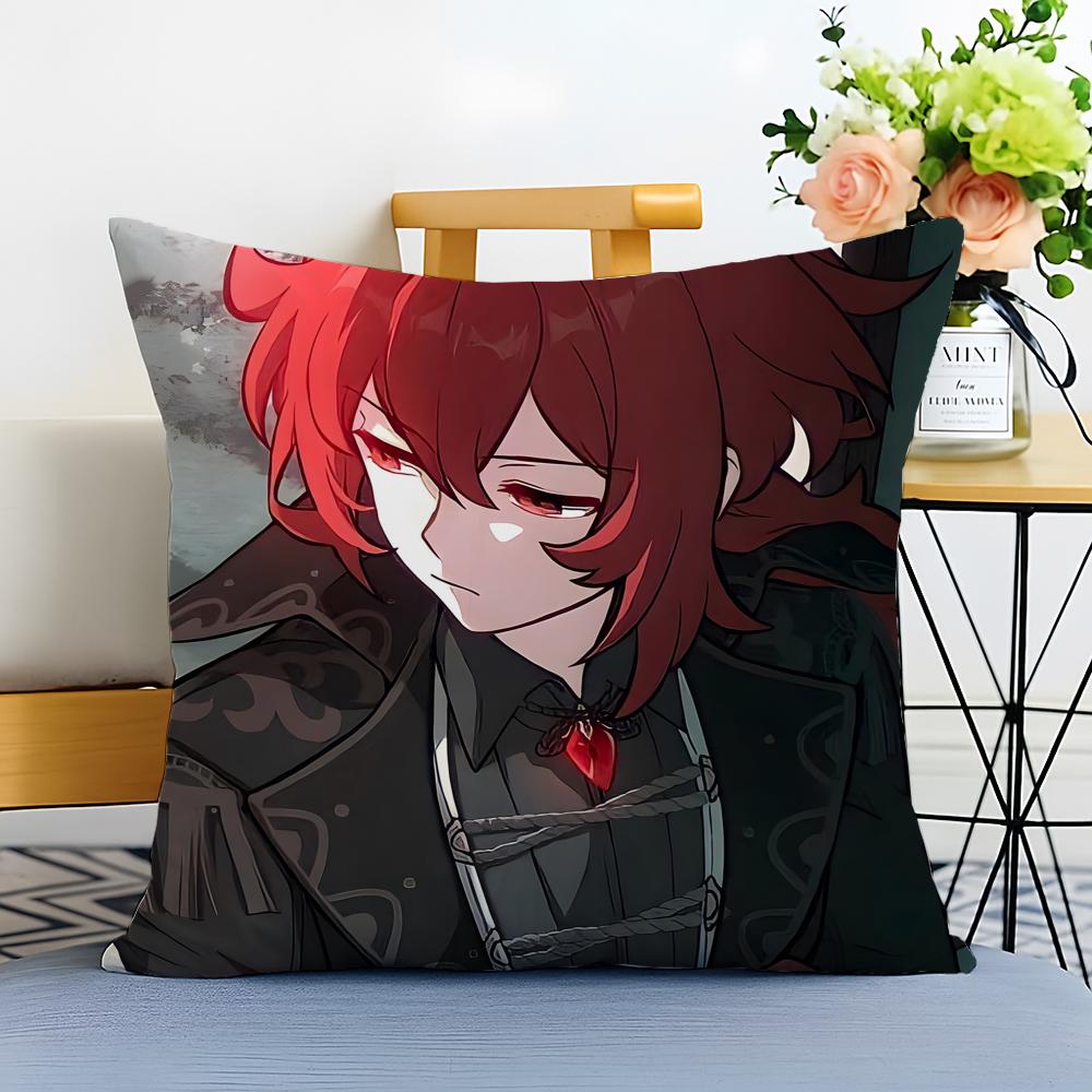 Game Genshin Diluc Cushion Cover Washable Linen Pillowcase Soft For Sofa Bed Cozy Home Room Decor