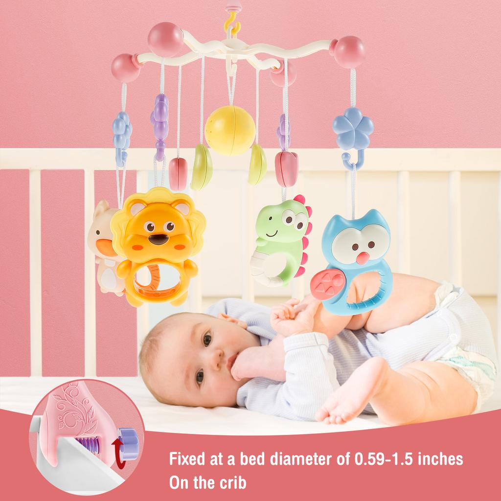 Baby Crib Mobile with Music and Light Cute Crib Mobile Toys with Remote Control 360° Rotation Baby Musical Crib Mobile