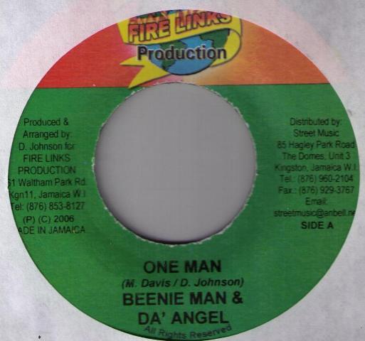 7inch Record BEENIE MAN & D'ANGEL - One Man NONE Fire Links Prod 2006 Jamaica Reggae, Ska & Dub Used