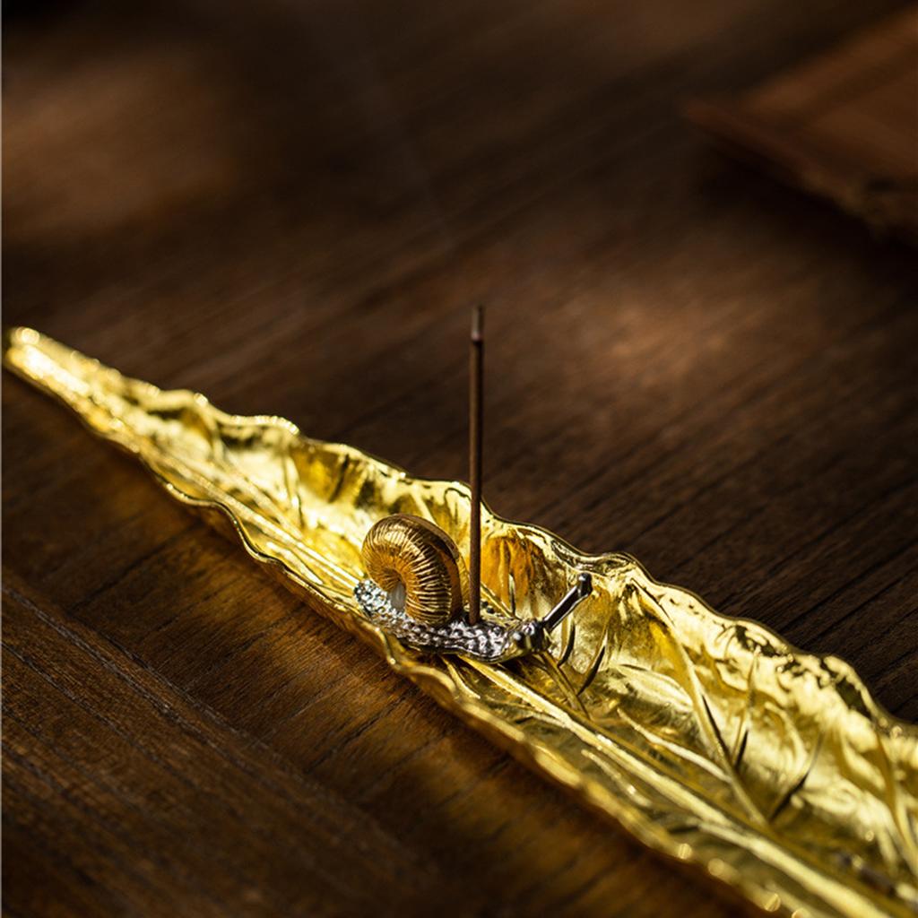 Bronze Leaf Incense Holder for Stick Vintage Alloy Lotus Burner for Home Tea Room Zen Decor