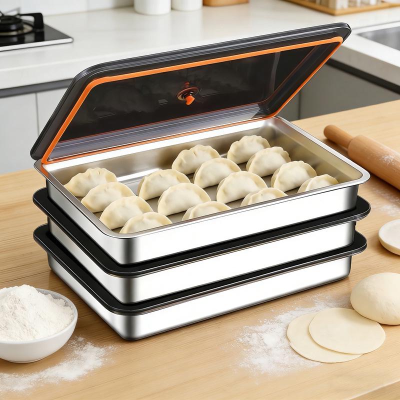Food-Grade Stainless Steel Dumpling Freezer Storage Box 1x 2600ml Dumpling Box without Lid