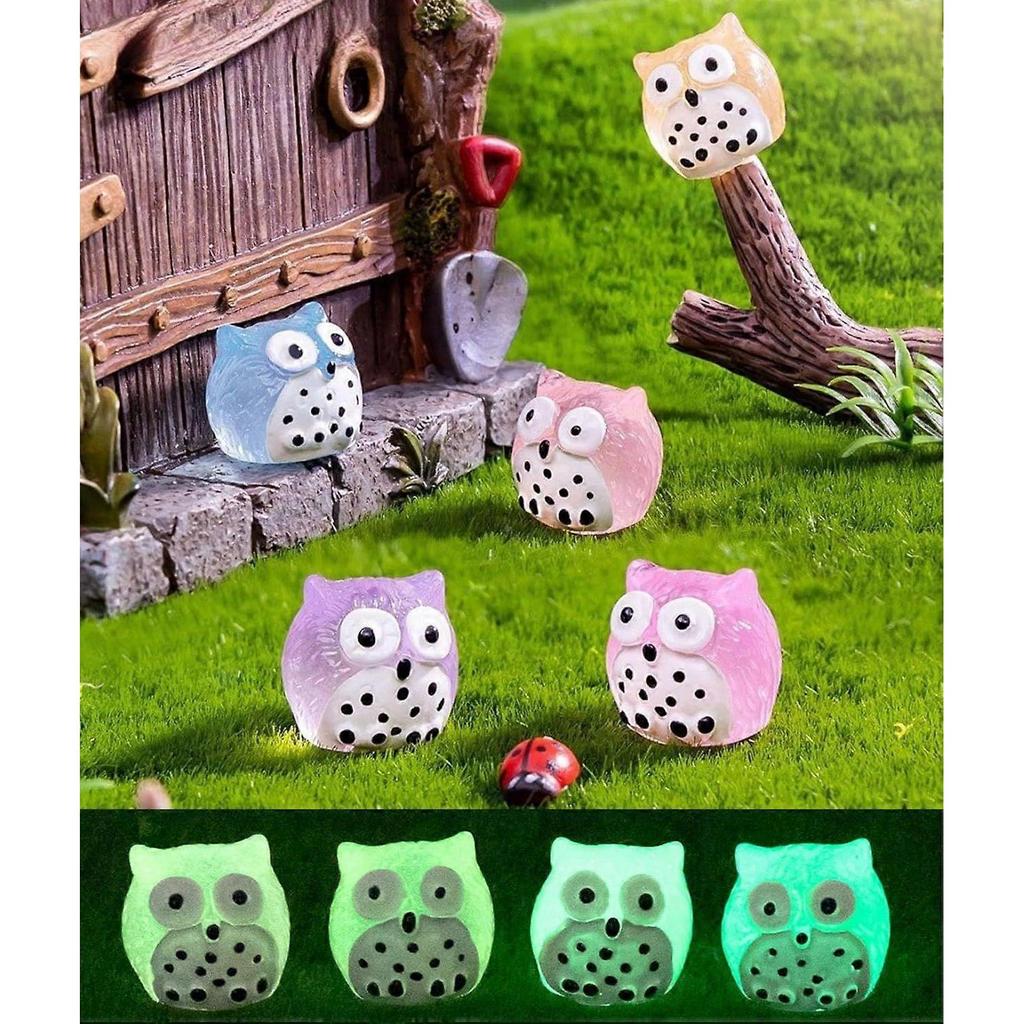 40 Pcs Luminous Mini Resin Animals Tiny Resin Owls Glow In The Dark for Garden Miniatures Fairy Garden Accessories Plant Decorations and Car Accessori
