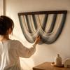 Striped Textile Wall Tapestry with Wood Top Bar Easy to Hang for Reading Corner