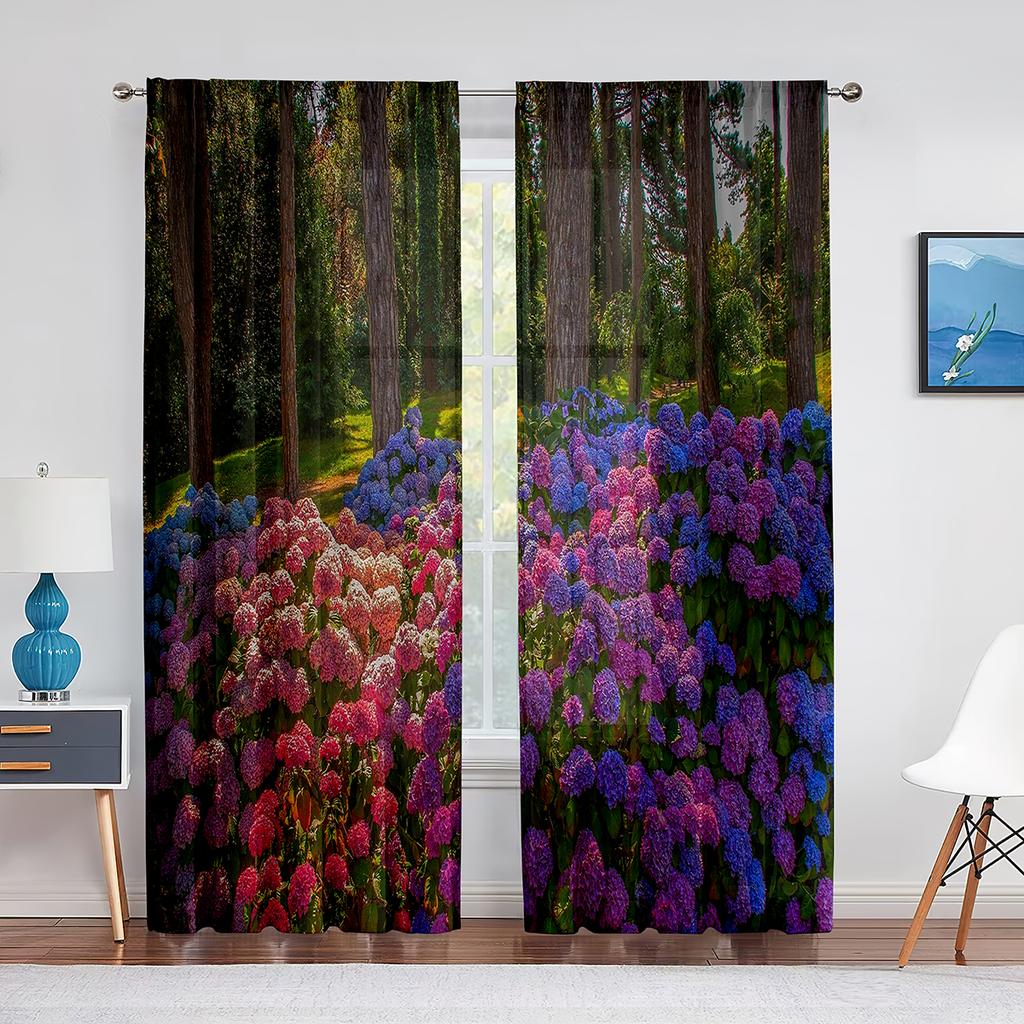 Garden Tulip Flower Field Trees Sheer Voile Curtains for Living Room Bedroom Balcony Party Decor Tulle Curtains Window Treatment