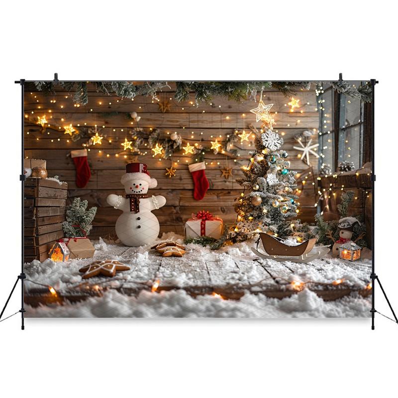 Christmas Background Photography Gifts Snowman Wood Wall Tree Big Backdrop Baby Shooting Props Party Decoration Studio