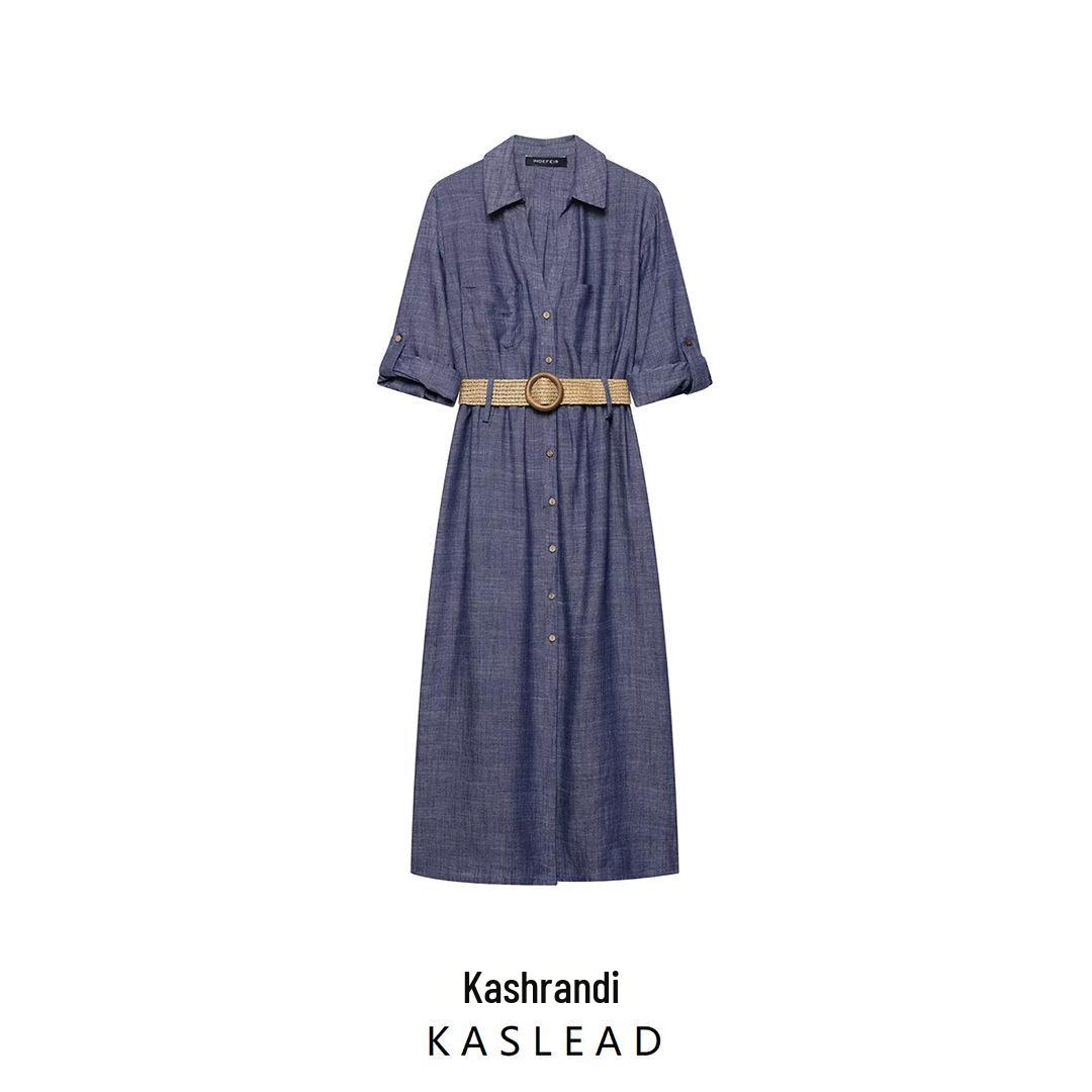 

Spring 2025 Women s European & American Style Midi Dress with Belt M