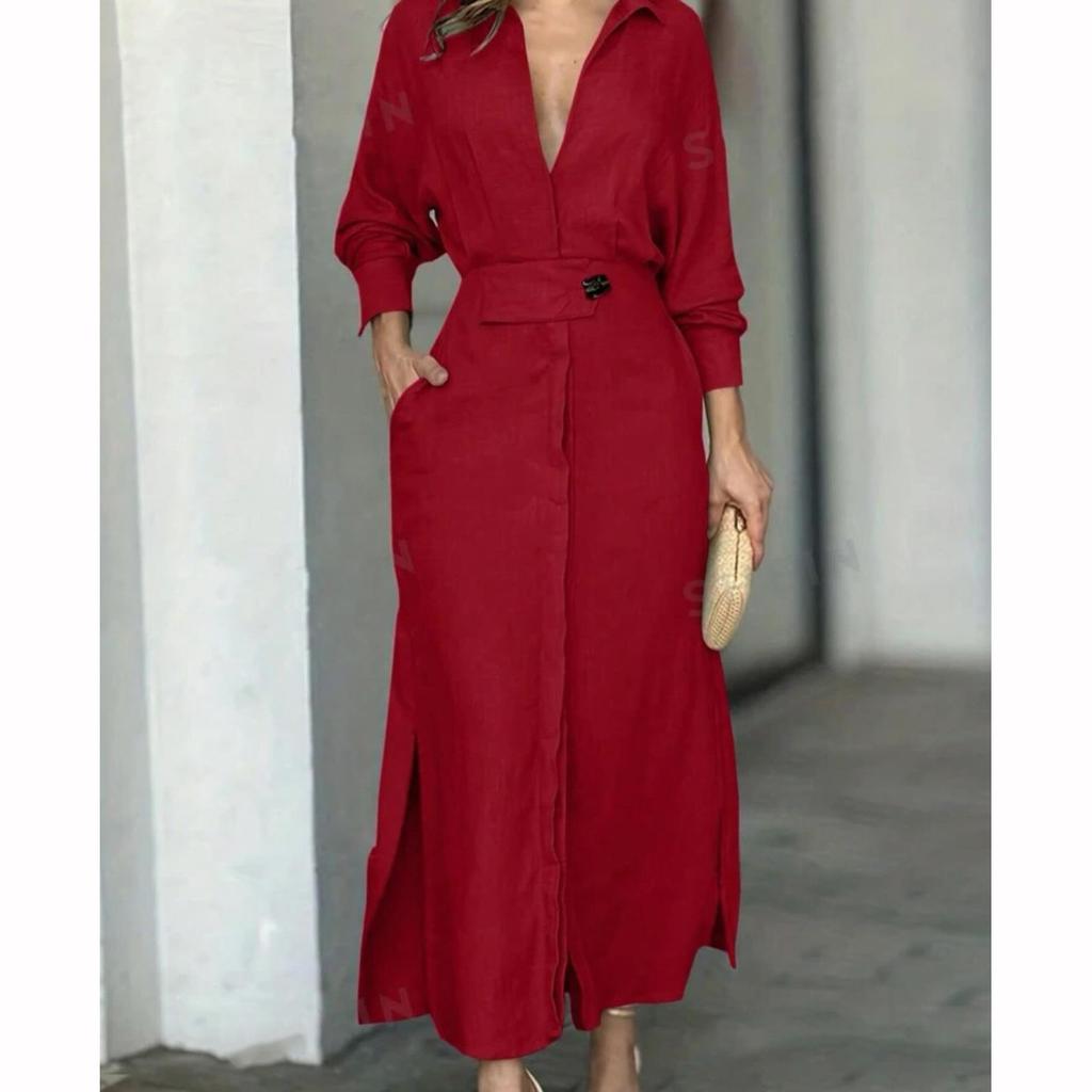 European  American Women's Blue Dress Elegant Temperament Spring Summer Commuter Long Sleeved