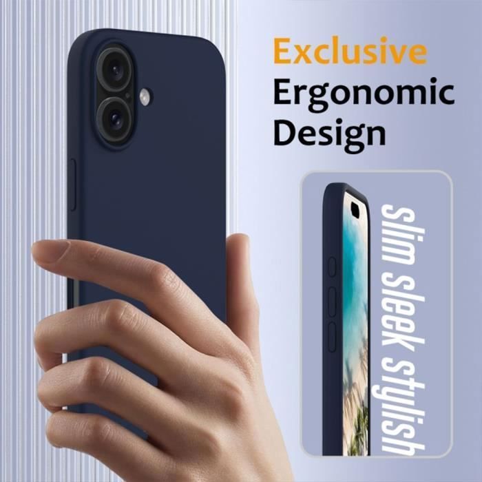 Coque de protection - marque - iphone 16 - silicone liquide - ultra slim - bleu marine
