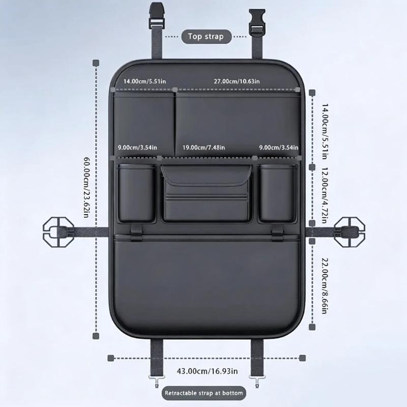 

6-Pocket Car Seat Back Storage Bag Wear-Resistant Car Backseat Organizer Tissue/Cup Holder Waterproof Anti-Kick Pad чёрный