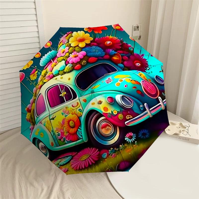 

1PC flower pattern Automatic Open/Close Umbrella with Windproof, 8-Rib Sturdy Canopy, Durable Ribs, Fashionable Design, Outdoor Accessory, Fun Prin, H