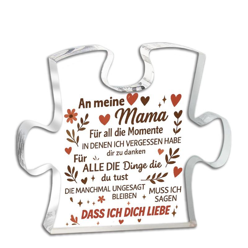 2D Flat, German Mom Puzzle-Shaped Acrylic Desktop Decoration Plaque, Home Decor Plaque Hanging Wall Art Decorative Garden Decoration for Room Door Sig