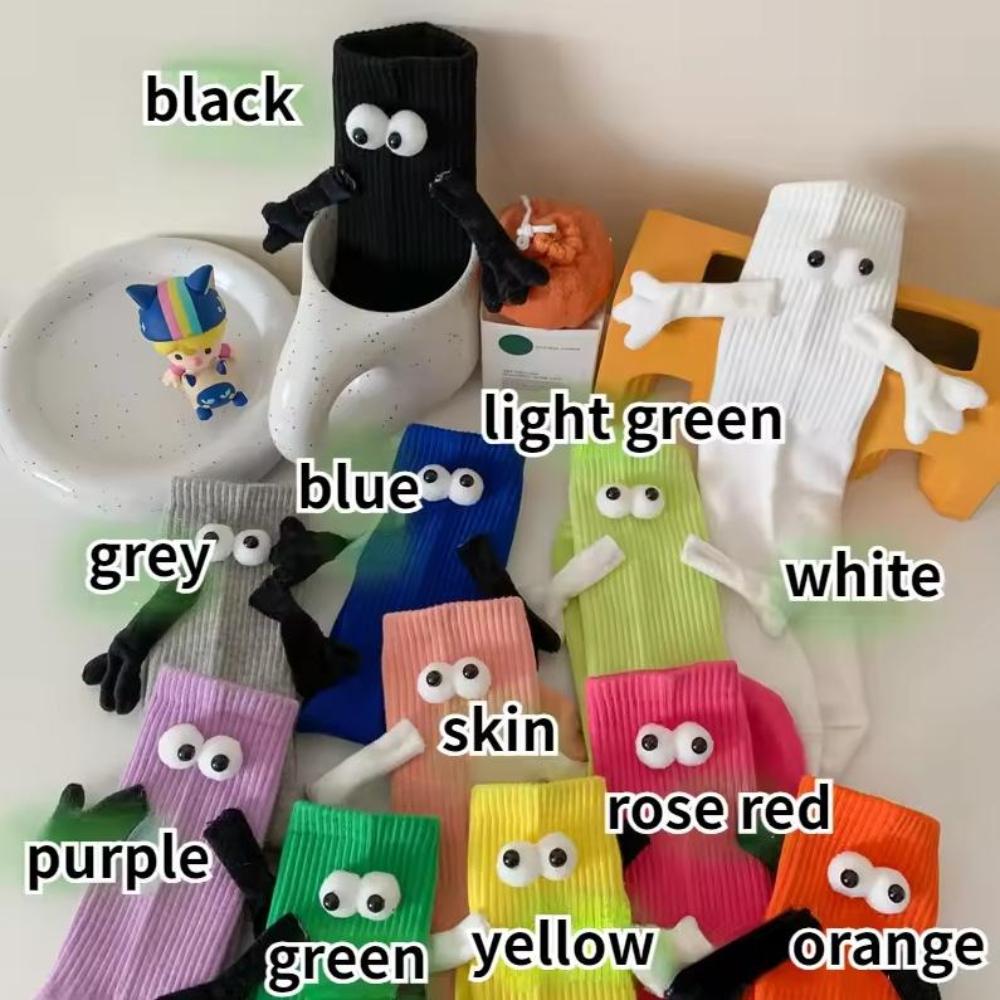 Magnetic Socks with Hands Eyes Funny Creative Cartoon Couple Socks Magnetic Mid-Tube Socks for Women Men Lovers Family Friends
