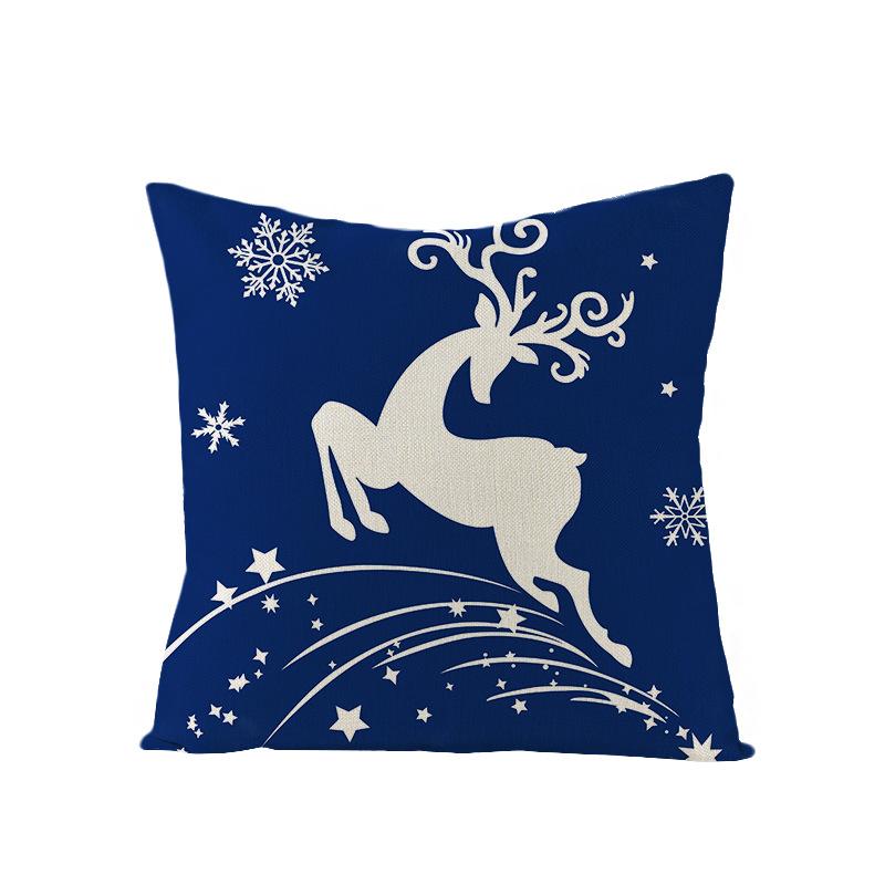 Blue Christmas Pillow Case Polyester Printed Christmas Elk Pillow Home Sofa Pillow Case