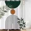 Boho Mid Century Shower Curtain,Sage Green Leaves Abstract Geometric Shower Curta for Bathroom Waterproof Fabric Bathroom Shower Curtain Set with
