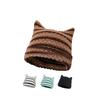 Zhang Yuanying Cute Cat Ears Striped Wool Hat Autumn and Winter Big Head Circumference Cover Warm Knitted Cold Hat