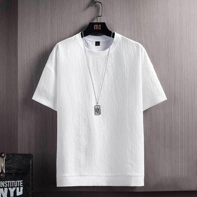 

Мужская летняя белая однотонная футболка свободного кроя с коротким рукавом 2024 4XL белый