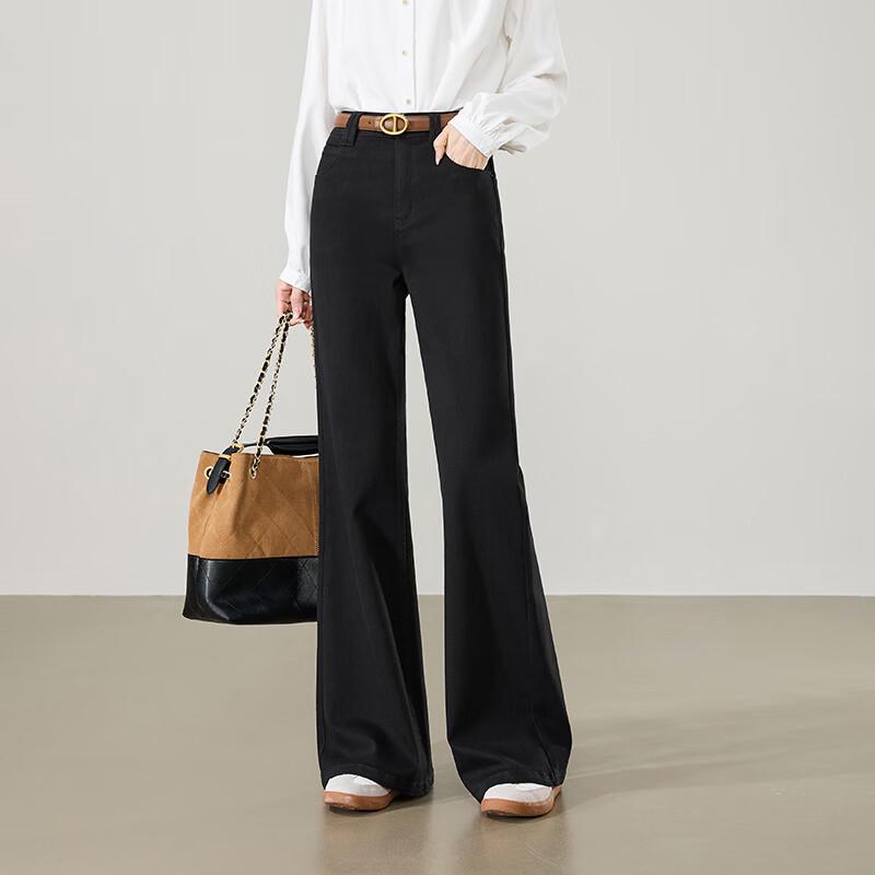 ESE-Y 2026 Spring Women s High-Waist Retro Elastic Micro-Flare Jeans 32 Petite