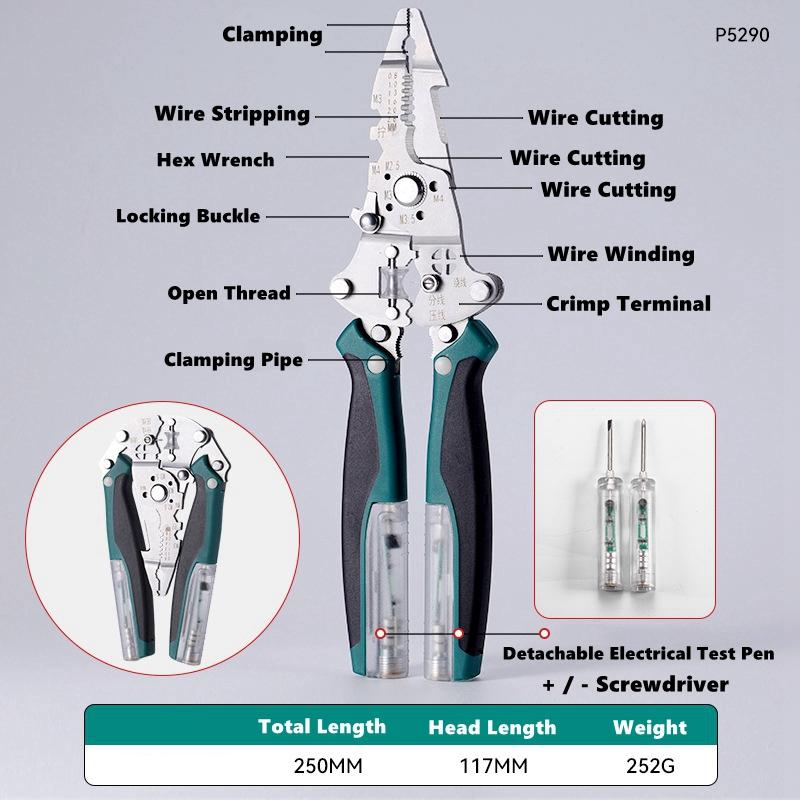 Foldalbe Multifunctional Electricia Foldable Crimping Wire Stripper Cutting Pliers Decrustation Electrical Test Pen Tools