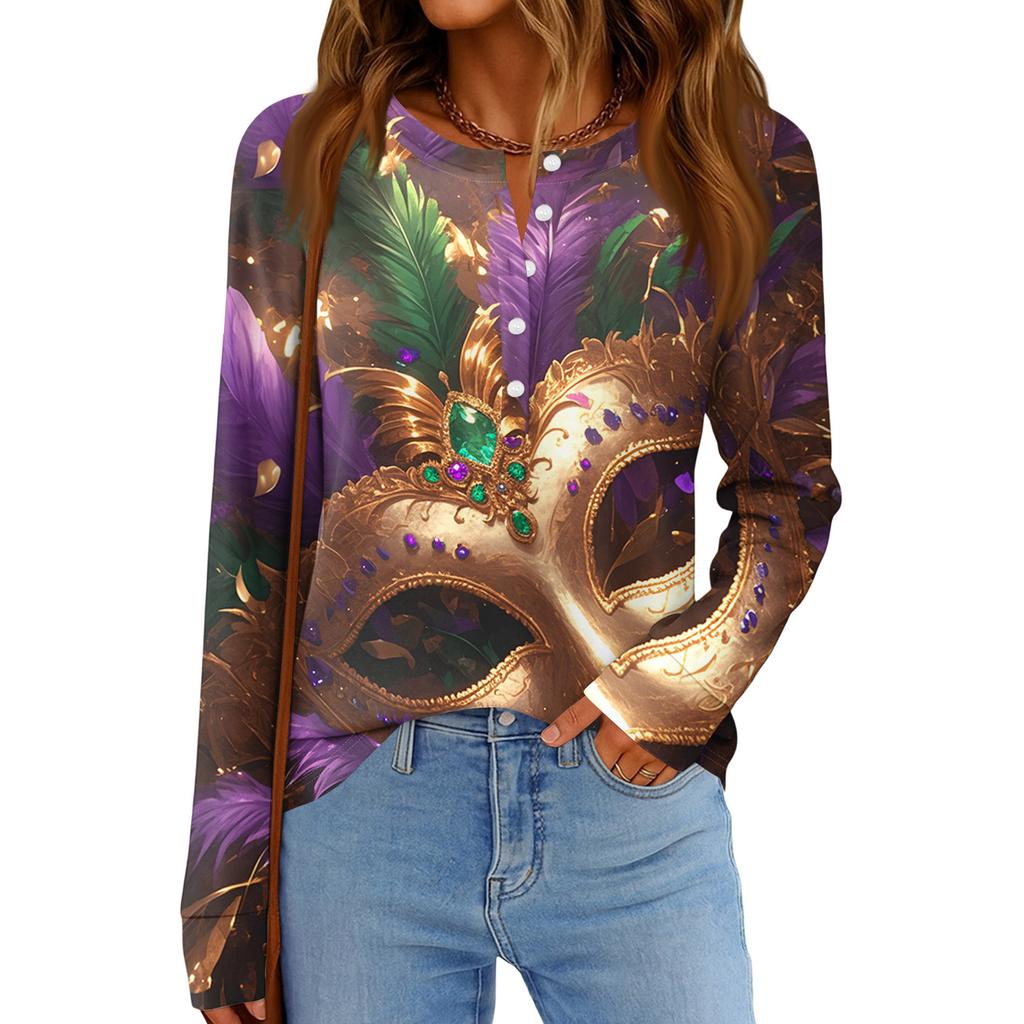 Women's Fashionable Loose Long Sleeved Carnival Printed Casual Top