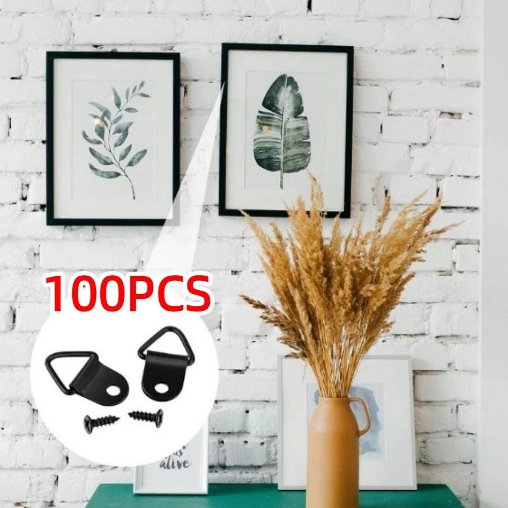 100Pcs with Screws Triangle Hanging Ring Single Hole D-Shaped Ring Picture Hangers  Clock Mounting