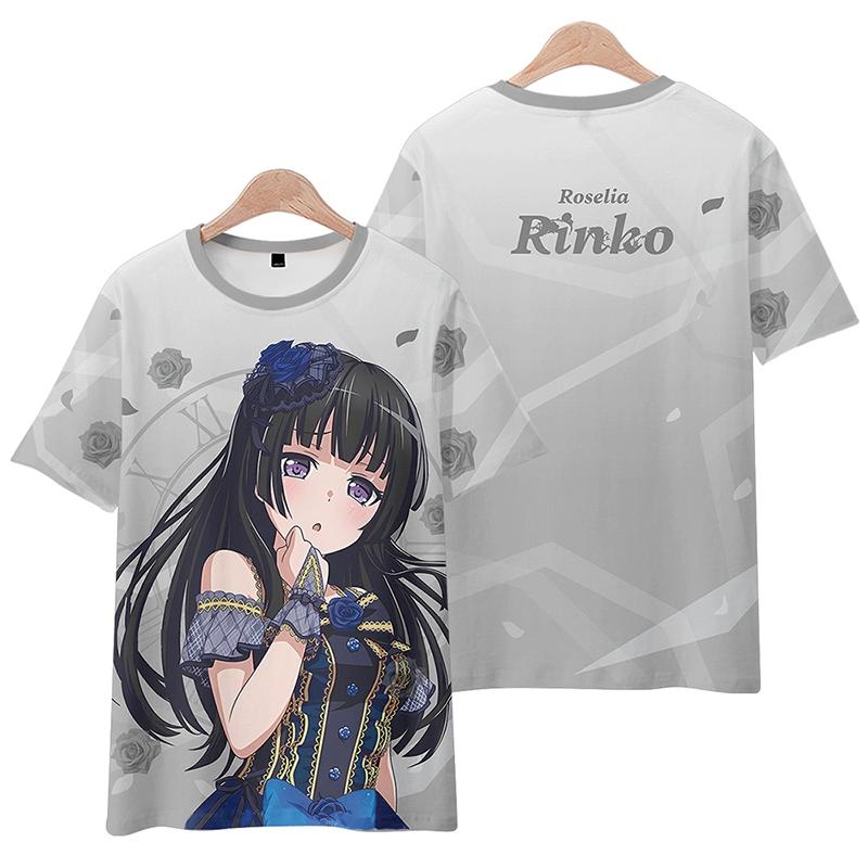 Roselia Anime Tee 2025 New BanG Dream Girl Band All Role Playing 3D Print T-shirt Summer Men Women Harajuku Short Sleeve Y2k Top