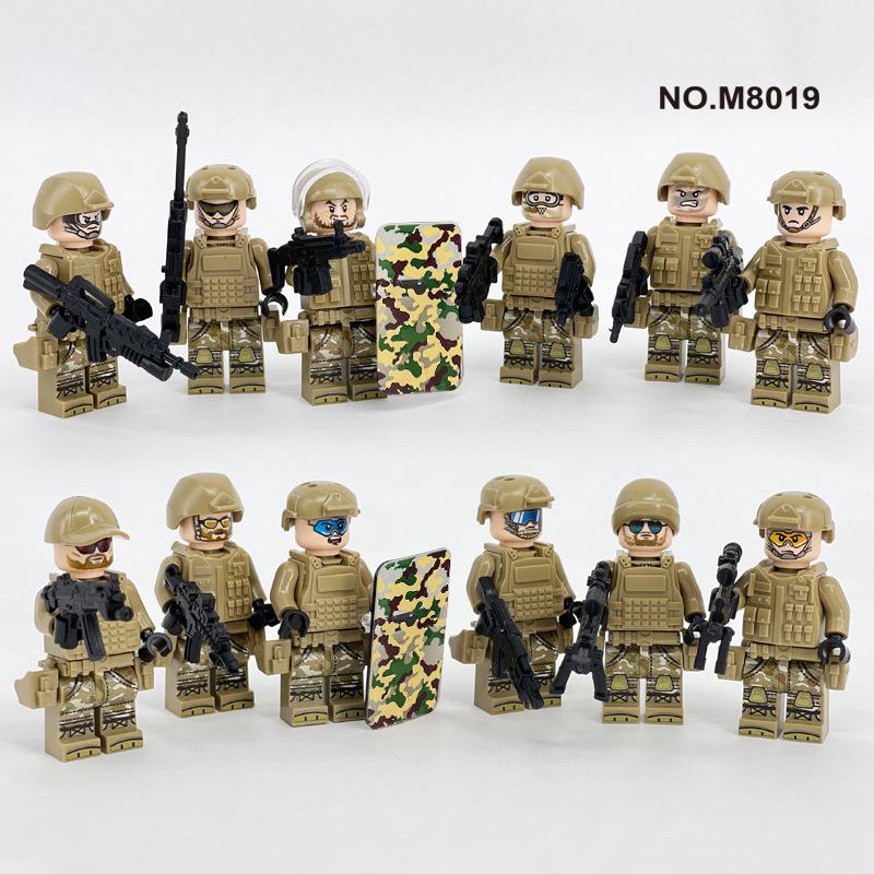 12PCS Military Series Anti-terrorism Camouflage Special Police Shield Weapon Doll Building Block Toy