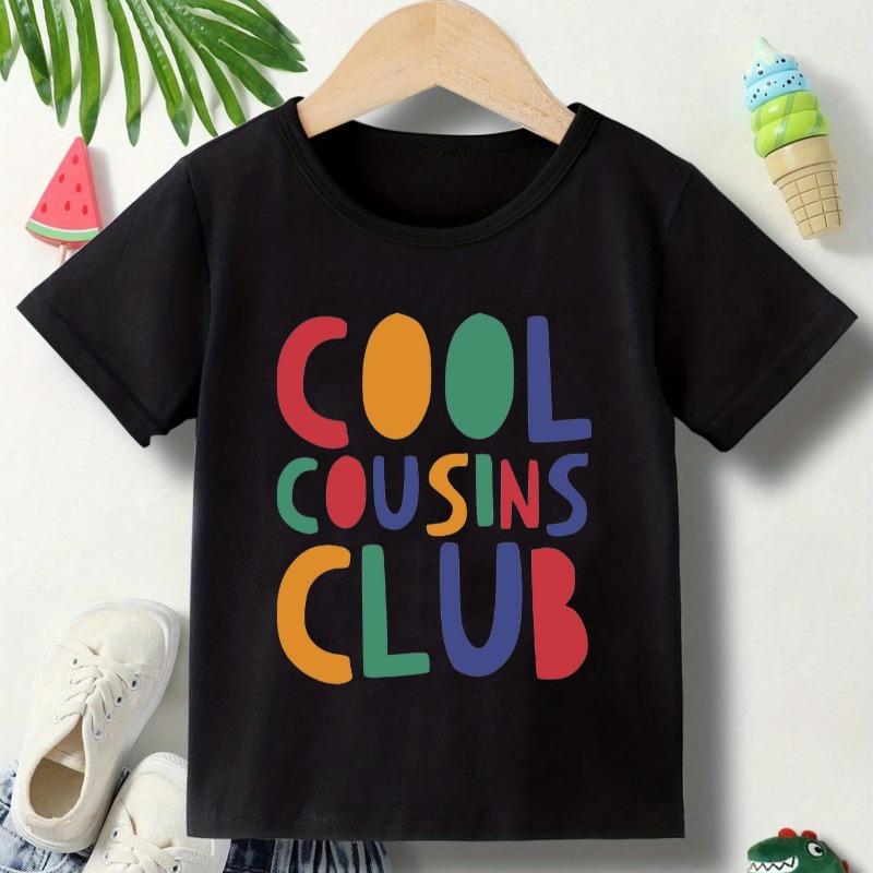 Children Crew Neck Short Sleeve T-Shirt with Colorful COOL COUSINS SLUB Letter Print