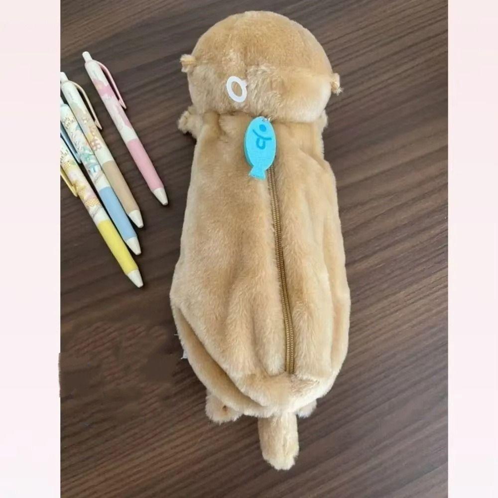 Pen Holder Plush Pencil Bag Large Capacity Stationery Bag Creative Otter Pencil Case Students