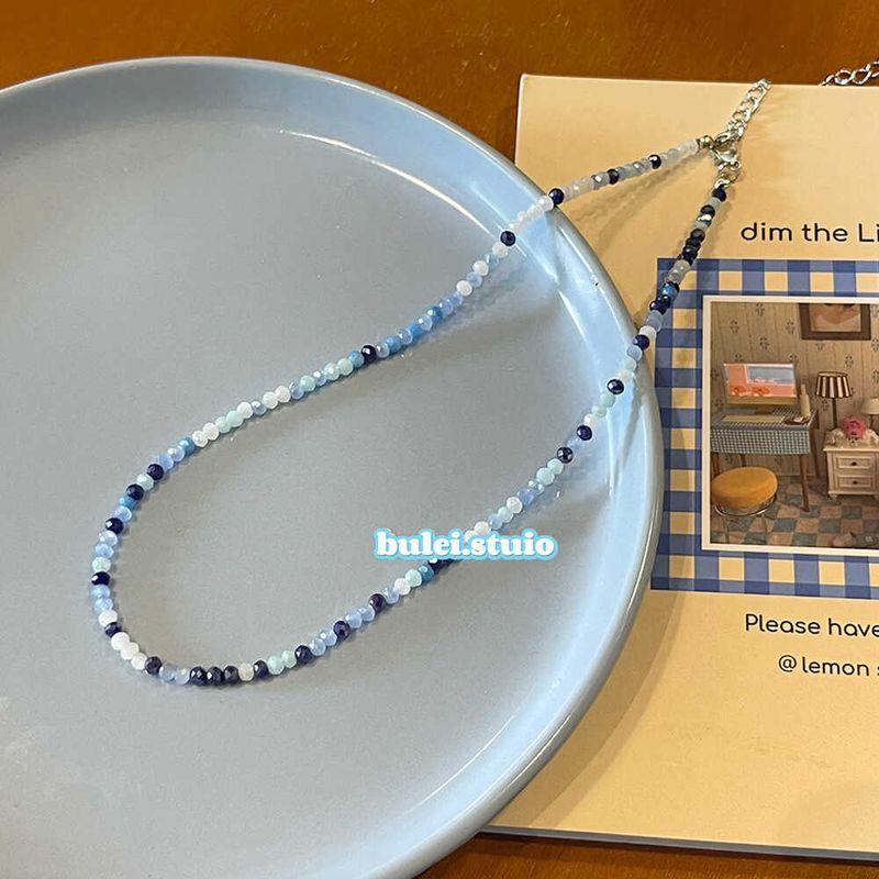 

INS Blue Bloggers Same Style off-the-Shoulder Pendant Bows Contrast Color Beads