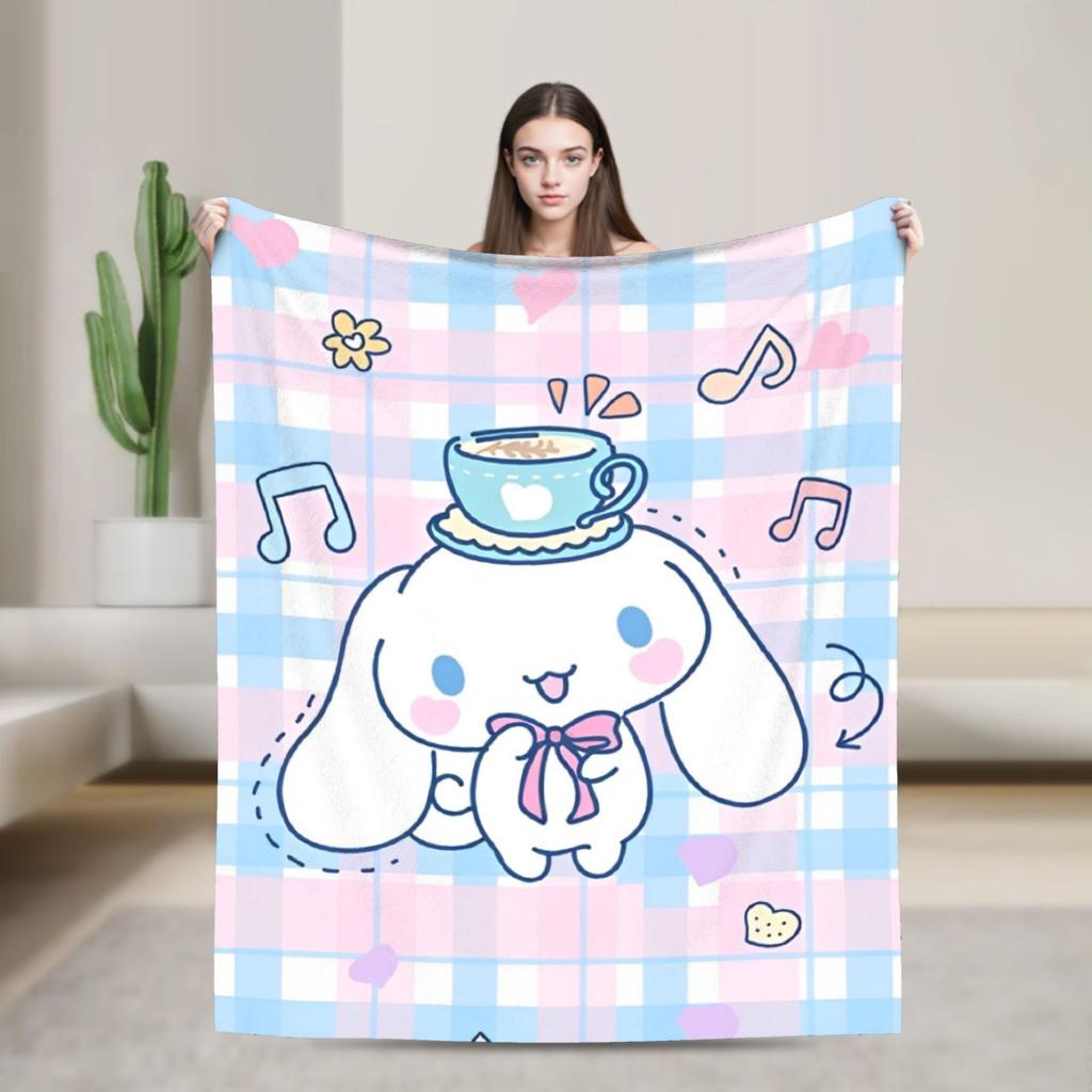 Cinnamoroll Decken Cartoon Flanell Großartige Atmungsaktive Überwurfdecken für Bett Sofa Dekoration