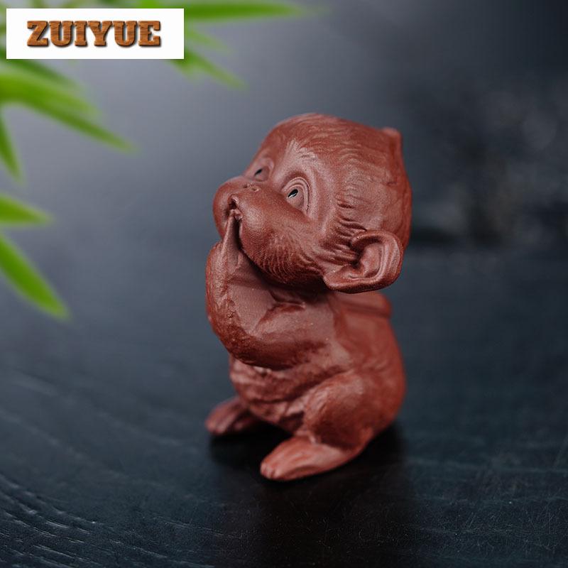 Purple Clay Four Happiness Zodiac Monkey Tea Pet Elegant Exquisite Miniatures Tea Figurine Play Toys Tea Statue Ornaments Gift