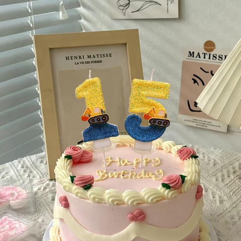 0-9 Mini Excavator Birthday Number Candles Cute Number Candle Digital Candles Top of Cake Baby Shower Birthday Party Supplies