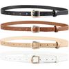 HOTWILL 4 Pack Women Skinny Belts for Jeans Dress Thin Waist Belt | 0.55 In Wide, Black Beige Brown White Faux Leather, Gold Silver Buckle, Fashion