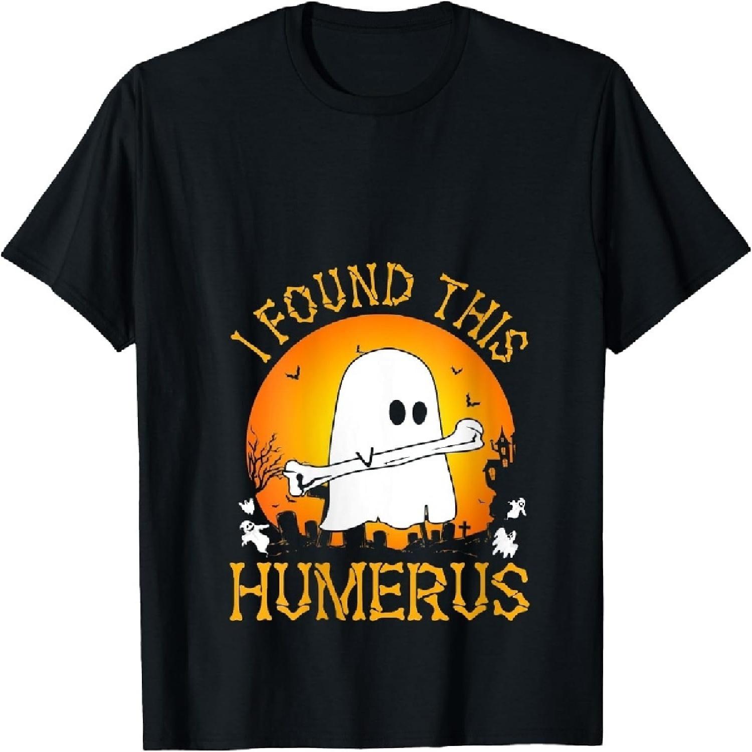 Classic Womens Boos I Found This Humerus Funny Skeleton Pun Shirt Cute Unique Novelty Graphic Tee for Women Men T-Shirt Black S