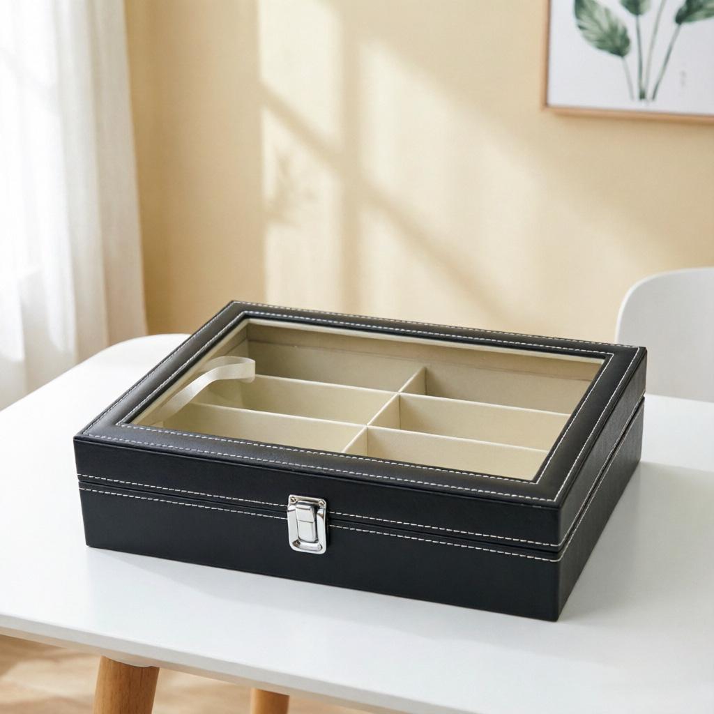PU Leather 8-Grid Glasses Display Case, Moisture & Dust-Proof Storage for Sunglasses & Polarized Eyewear