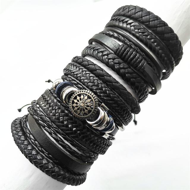 10 Pcs/set Black Wrap Woven New Fashion Handmade Men Bracelets Male Women Leather Bracelets Men Bangle Jewelry Gift