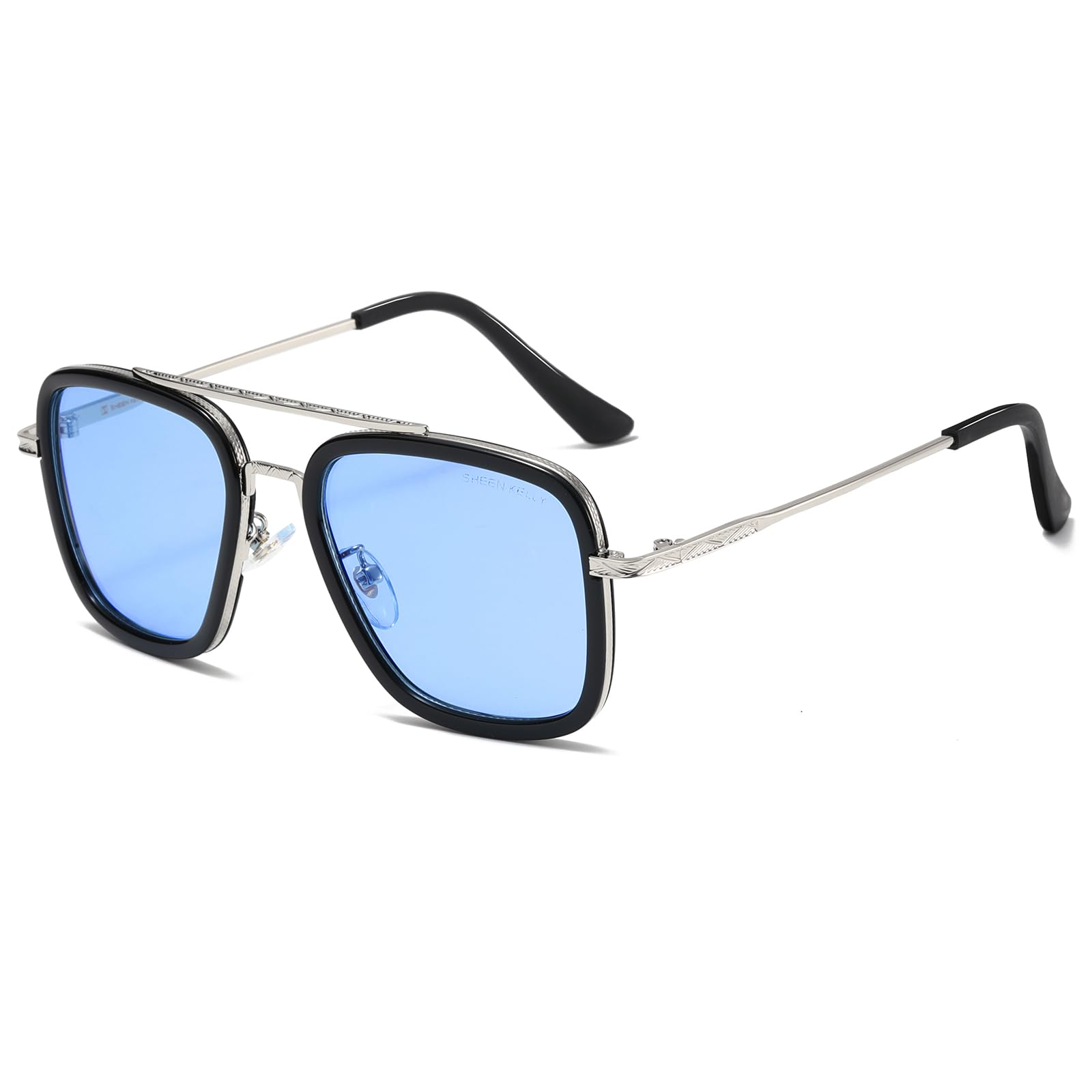 [SHEEN KELLY] Retro Square Sunglasses for Men and Women - Fashion Fine Frame Metal Frame Trend Sunglasses
