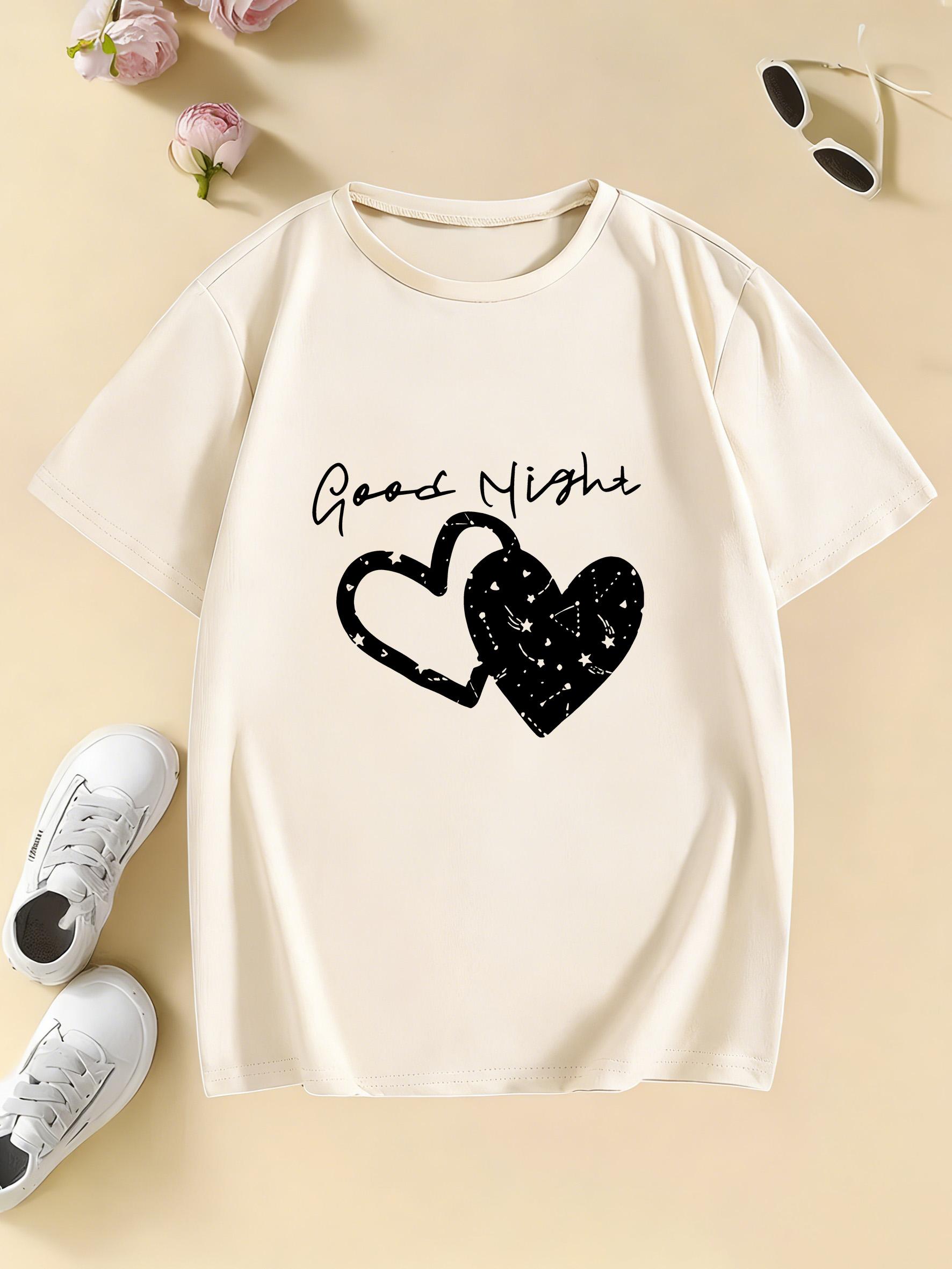 Good Night with Love Heart T Shirts Short Sleeve Kids Childrens Tshirt Boys Girls Summer Spring Casual Top Tee Shirt 110