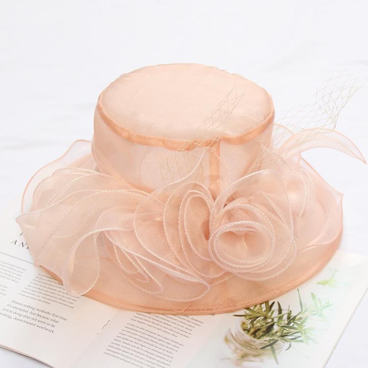 Summer Sun Protection Bucket Hat Organza Flower Sun Hat Foldable Big Brim Beach Hat Mesh Hat