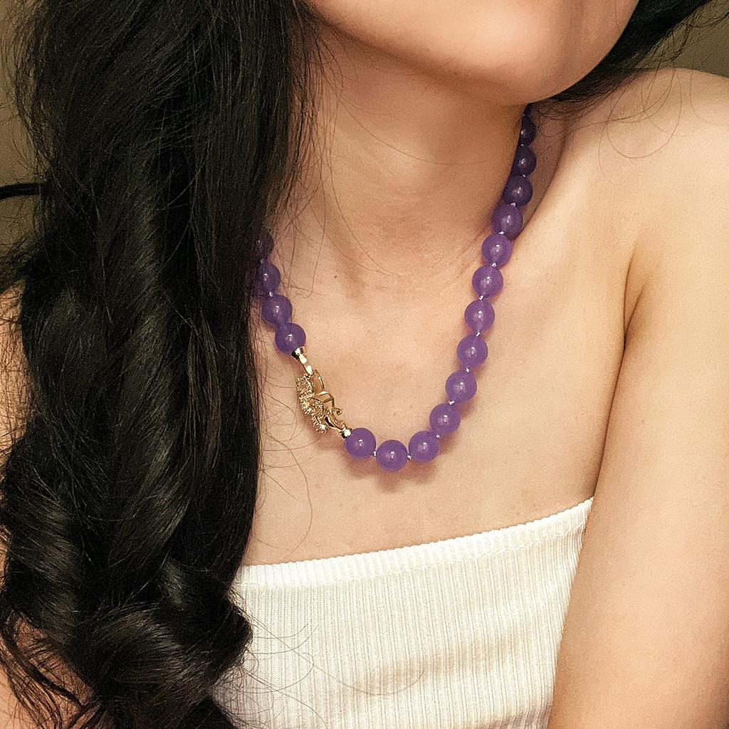 Myanmar Violet Jadeite Natural Quartzite Large Particle Necklace Women'S Retro Multi-Wearing Necklace