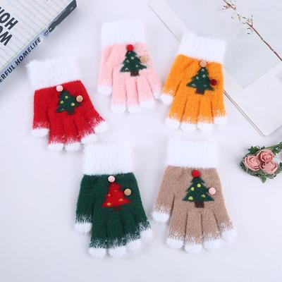 Parent-Child Christmas Tree Knitted Gloves: Warm, Five-Finger Design for Adults and Kids, Ideal for Autumn and Winter Outdoor Activities.