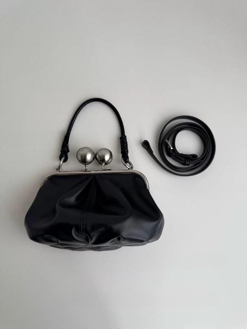 

JIAERDI Retro Black Pleated Clip Bag Women Leather Small Capacity Handbag Ladies Fashion Everyday Versatile Commute Shoulder Bag 20.5x14x14cm чорний