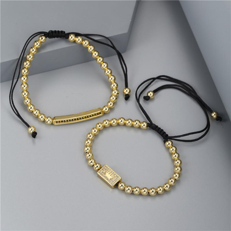 Men's punk bracelet, stylish rectangular micro-inlaid zircon crown bracelet, woven adjustable men's bracelet