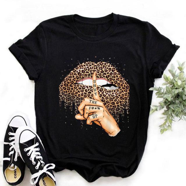 Letní Leopard Heartbeat Potisk s krátkým rukávem Oblečení Dámské tričko Harajuku Grafické Oblečení Dámské Top