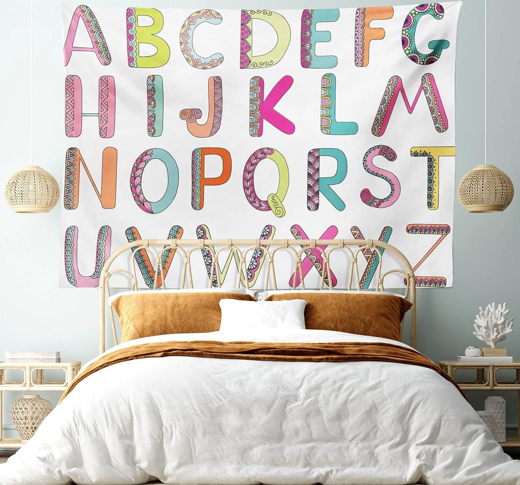 Alphabet Poster Tapestry for Boys Girls Bedroom ABC Learning for Toddlers Cute Dinosaur Art Educational Tapestries Wall Hanging