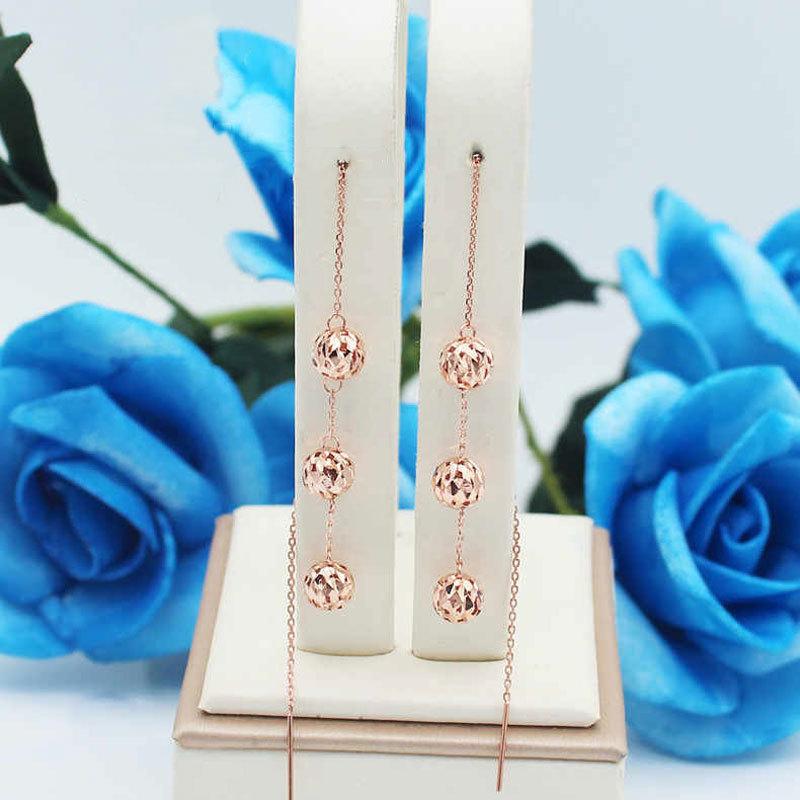 Color Gold Hollow Ball Earphone Women'S Purple Gold High-End Temperament Rose Gold-Plated Earphone